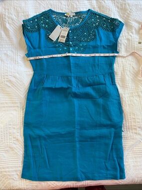 Boden Teal Crochet-Detail Midi Dress